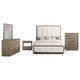Lyni 5pc Tall Queen Bedroom Set | Brown | Grid Tufted Ivory Upholstery