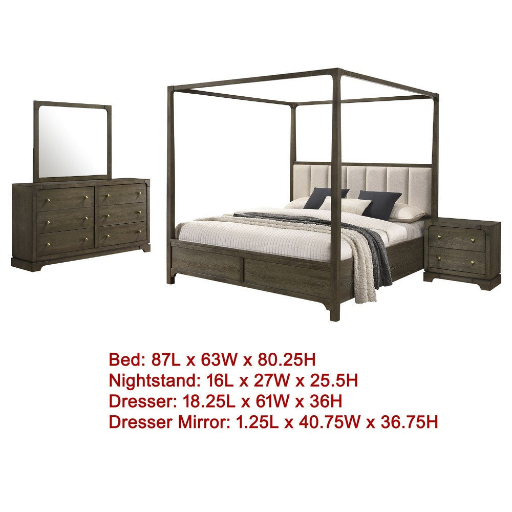 Seon 4pc Queen Bedroom Set | Dark Brown Solid Wood | Canopy Style Bed