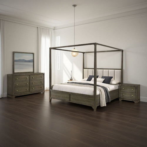 Seon 4pc Queen Bedroom Set | Dark Brown Solid Wood | Canopy Style Bed