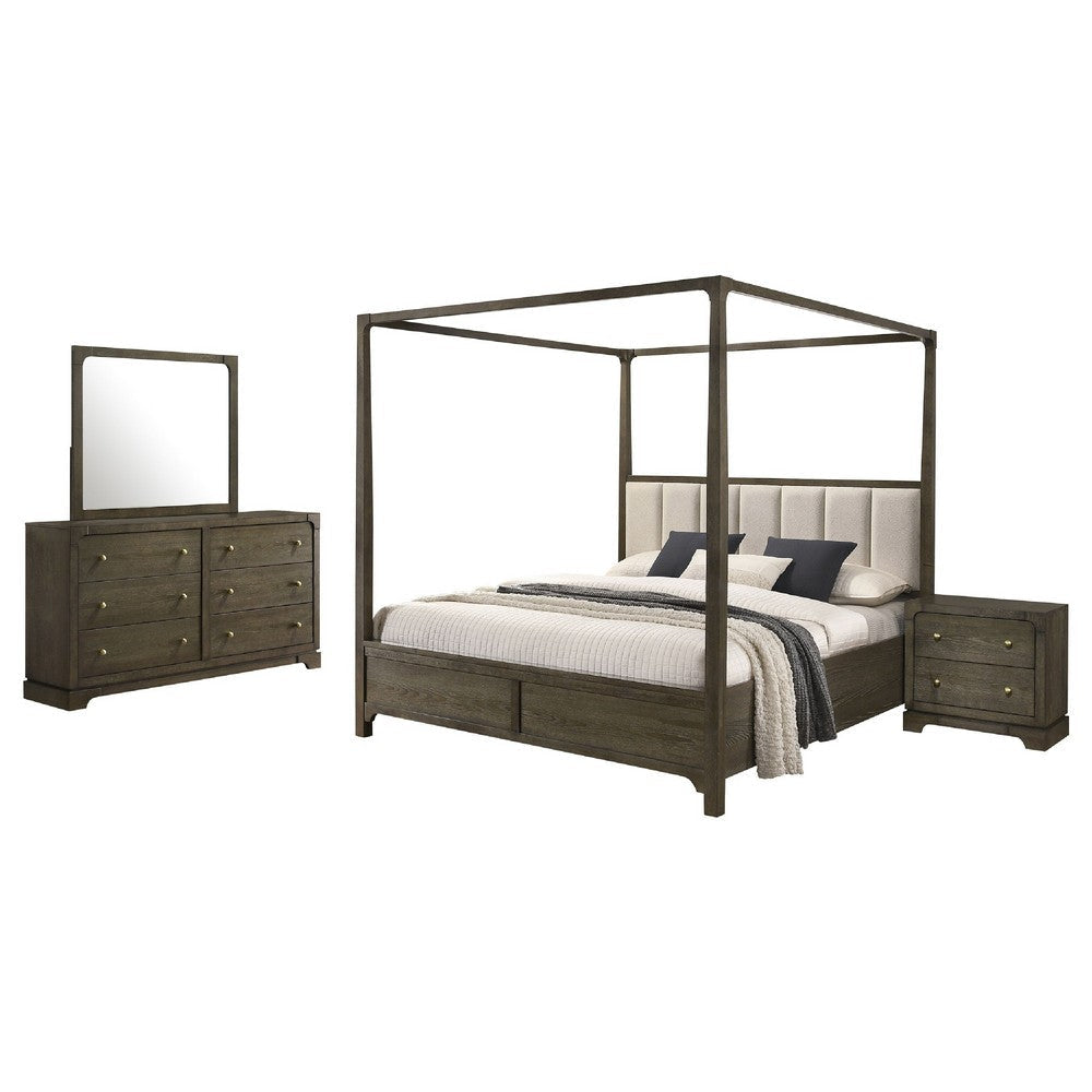 Seon 4pc Queen Bedroom Set | Dark Brown Solid Wood | Canopy Style Bed