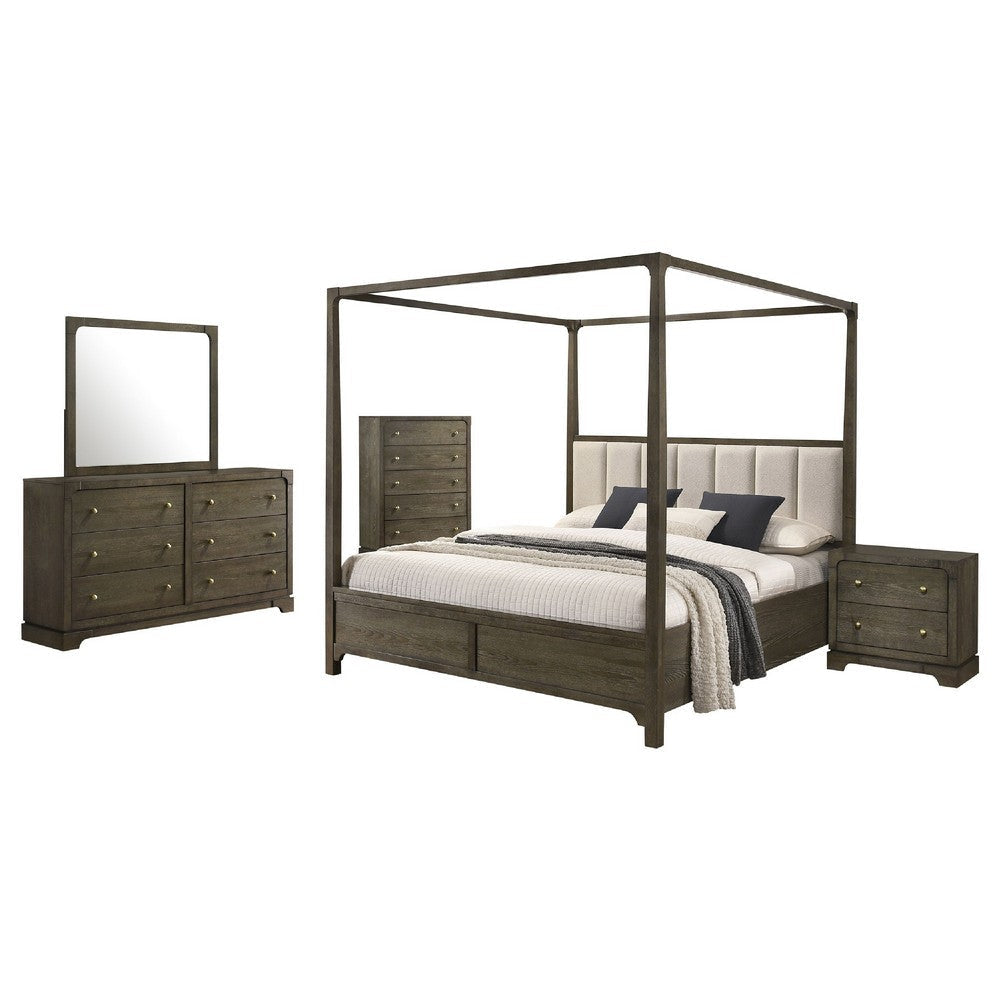 Seon 5pc Queen Bedroom Set | Dark Brown Solid Wood | Canopy Style Bed