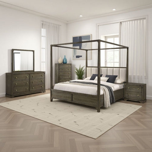 Seon 5pc Queen Bedroom Set | Dark Brown Solid Wood | Canopy Style Bed