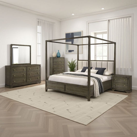 Seon 5pc Queen Bedroom Set | Dark Brown Solid Wood | Canopy Style Bed
