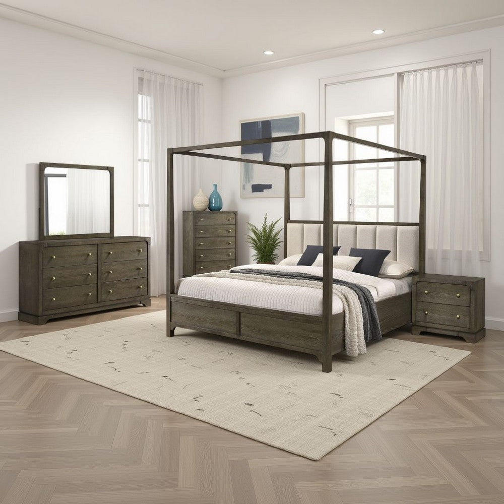 Seon 5pc Queen Bedroom Set | Dark Brown Solid Wood | Canopy Style Bed