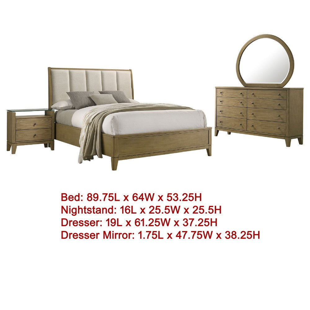 Heon 4pc Queen Bedroom Set | Beige Tufted Headboard | Natural Brown