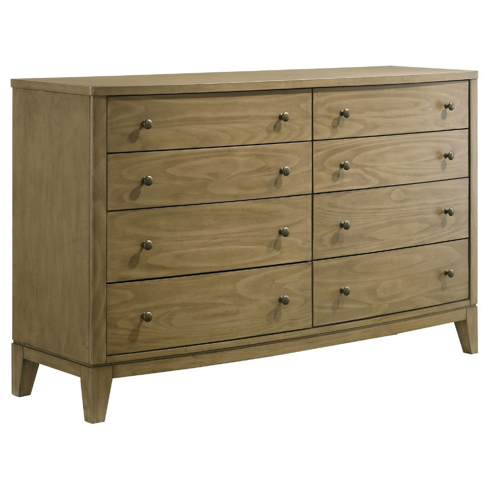 Heon 5pc Queen Bedroom Set | Beige Tufted Headboard | Natural Brown