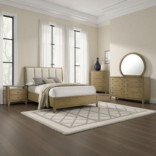 Heon 5pc Queen Bedroom Set | Beige Tufted Headboard | Natural Brown