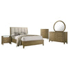 Heon 5pc Queen Bedroom Set | Beige Tufted Headboard | Natural Brown