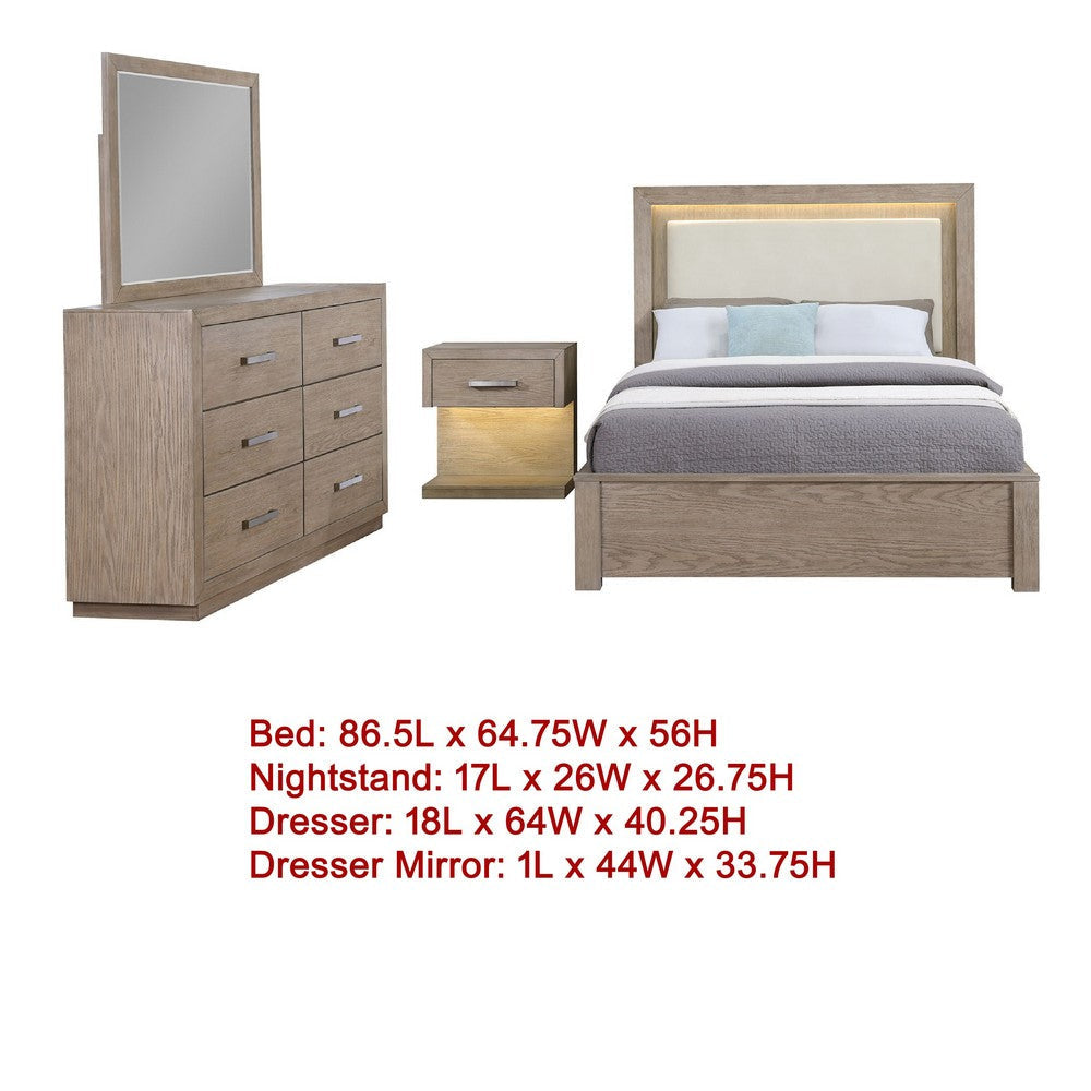 Keno 4pc Queen Bedroom Set | Underbed Storage LED | Beige Upholstered