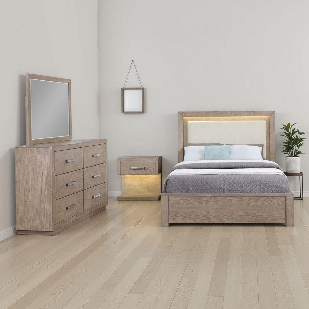 Keno 4pc Queen Bedroom Set | Underbed Storage LED | Beige Upholstered