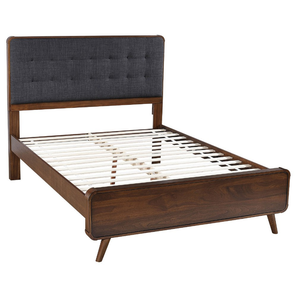 Ryb 4pc Bedroom Set w Queen Bed | Walnut Brown | Dark Gray Upholstery