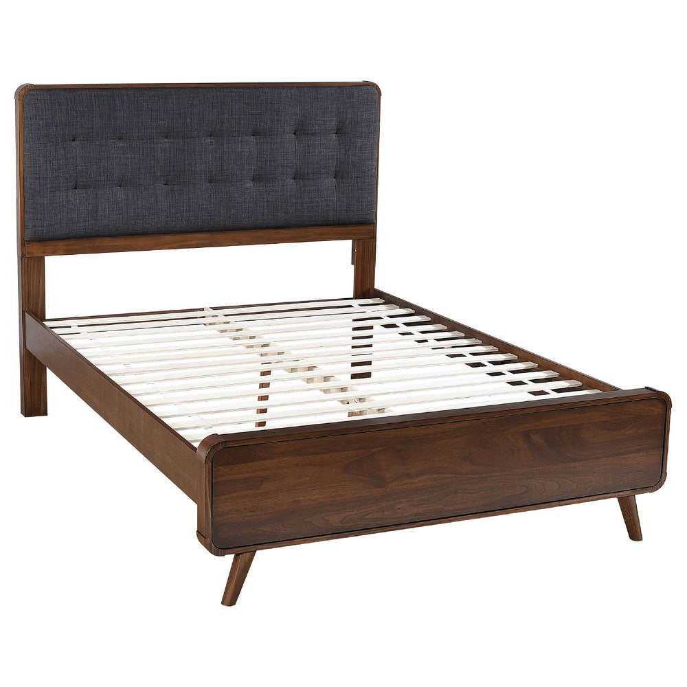 Ryb 4pc Bedroom Set w Queen Bed | Walnut Brown | Dark Gray Upholstery