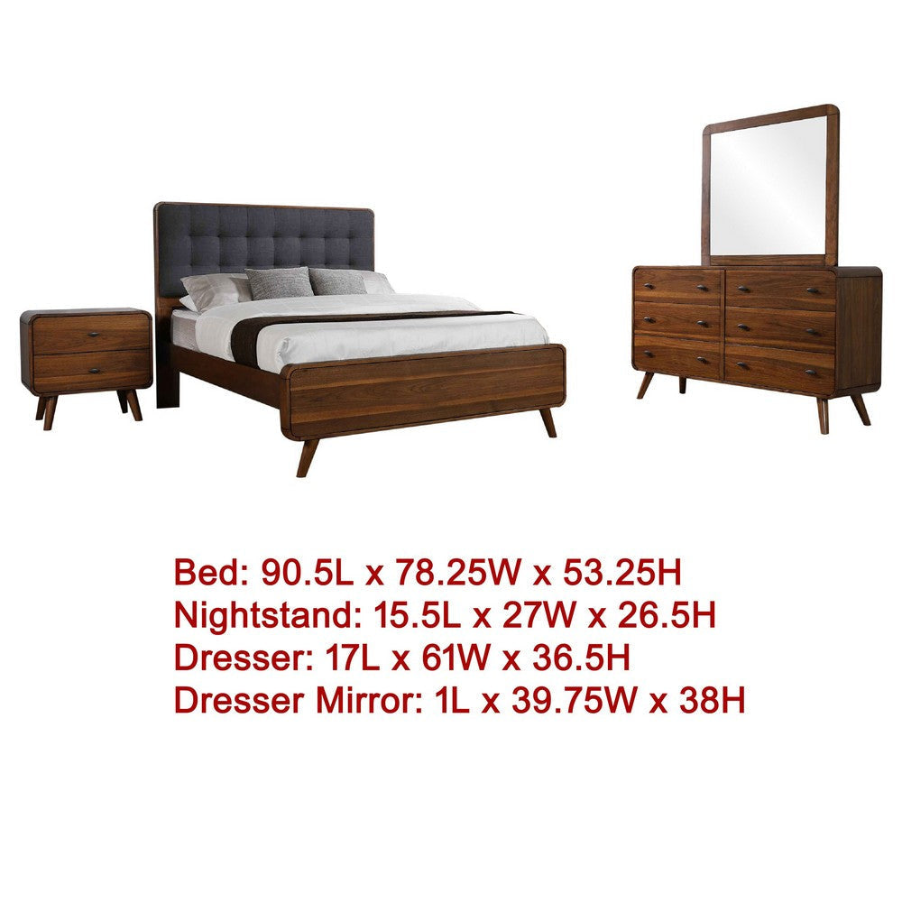 Ryb 4pc Bedroom Set w Cal King | Walnut Brown | Dark Gray Upholstery