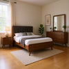 Ryb 4pc Bedroom Set w Cal King | Walnut Brown | Dark Gray Upholstery