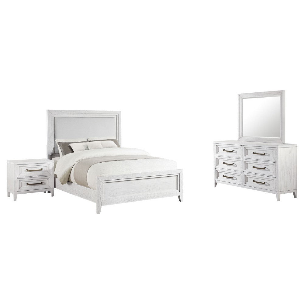 Leva 4pc Queen Bed Set with Dresser and Mirror | Distressed White