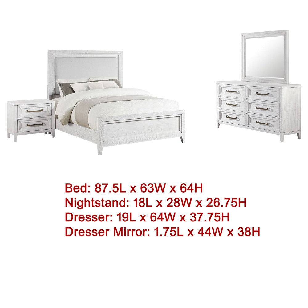 Leva 4pc Queen Bed Set with Dresser and Mirror | Distressed White