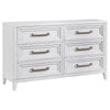 Leva 5pc Queen Bed Set | Dresser Chest and Mirror | Distressed White