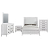 Leva 5pc Queen Bed Set | Dresser Chest and Mirror | Distressed White