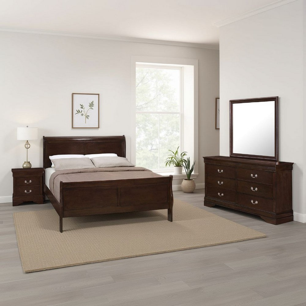 Nim 4pc Queen Sleigh Bedroom Set | Nickel Drop Handles | Dark Brown
