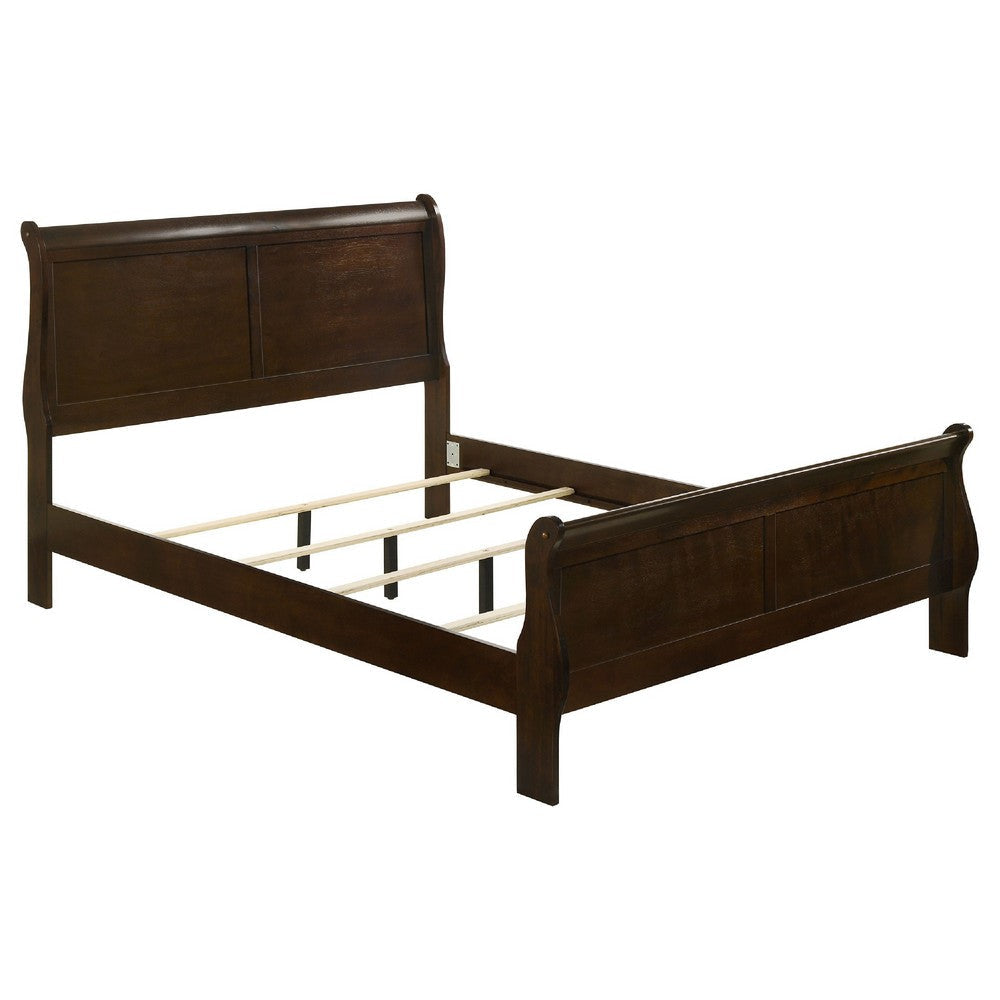 Nim 5pc Queen Sleigh Bedroom Set | Nickel Drop Handles | Dark Brown
