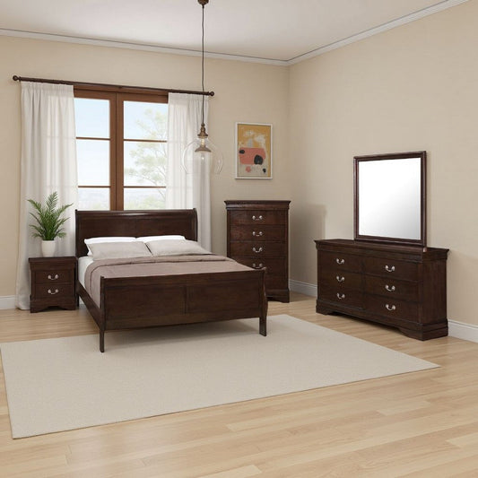 Nim 5pc Queen Sleigh Bedroom Set | Nickel Drop Handles | Dark Brown