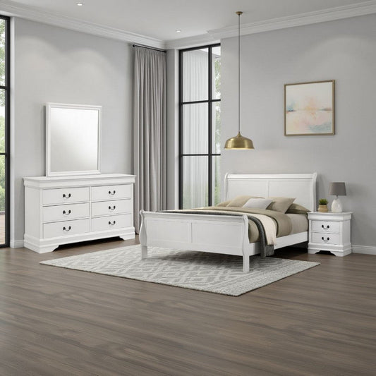 Nim 4pc Queen Bedroom Set | Sleigh Panel Design | White Okume Veneer