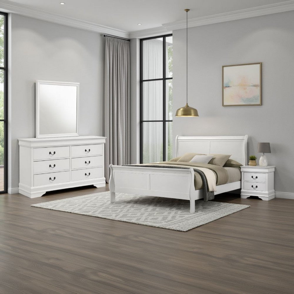 Nim 4pc Queen Bedroom Set | Sleigh Panel Design | White Okume Veneer