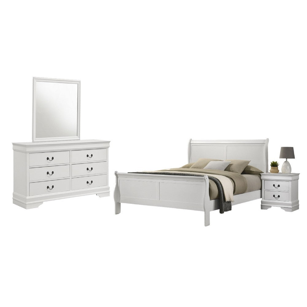 Nim 4pc Queen Bedroom Set | Sleigh Panel Design | White Okume Veneer