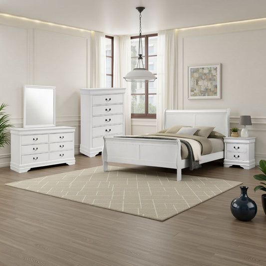 Nim 5pc Queen Bedroom Set | Sleigh Panel Design | White Okume Veneer