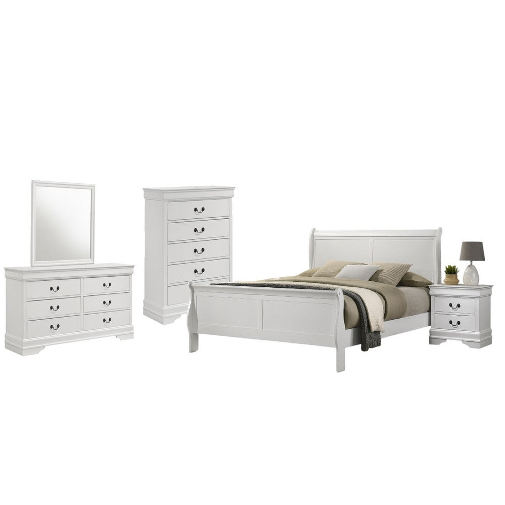 Nim 5pc Queen Bedroom Set | Sleigh Panel Design | White Okume Veneer
