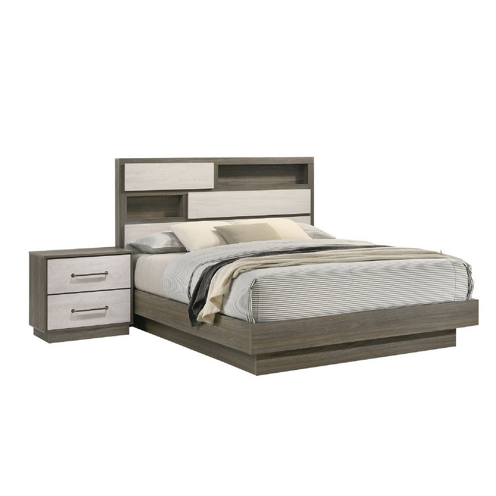 Fene 4pc Queen Bedroom Set | Gray | Brown | Headboard Bookcase