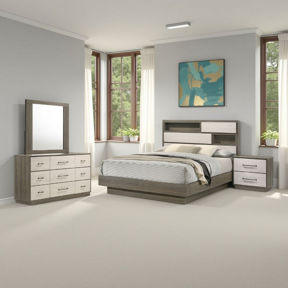 Fene 4pc Queen Bedroom Set | Gray | Brown | Headboard Bookcase