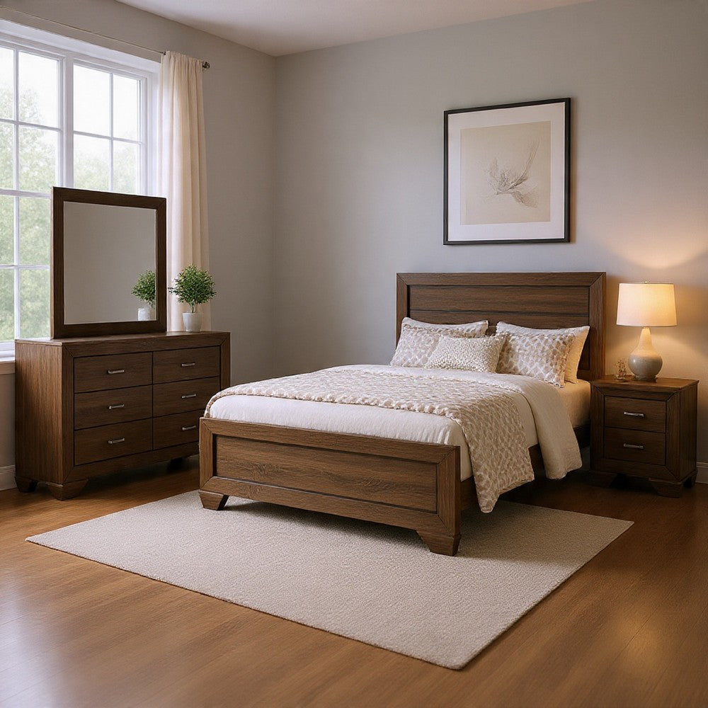 Bello 4pc Queen Bedroom Set | Transitional Washed Taupe Brown n Black