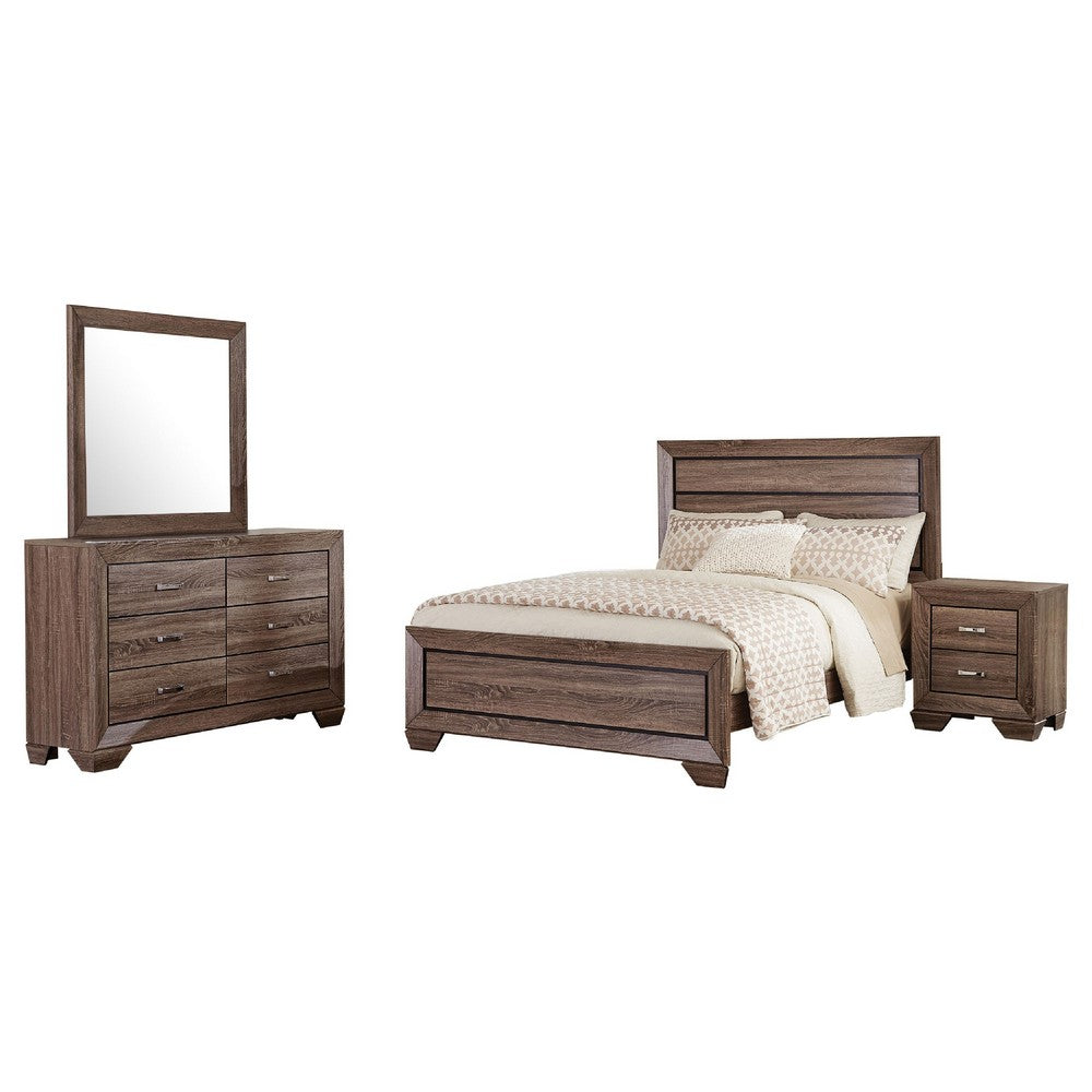 Bello 4pc Queen Bedroom Set | Transitional Washed Taupe Brown n Black