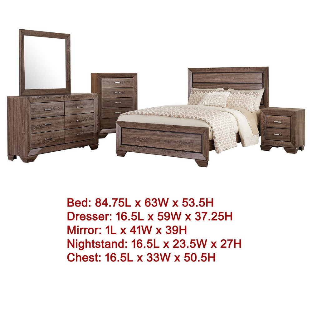 Bello 5pc Queen Bedroom Set | Transitional Washed Taupe Brown n Black