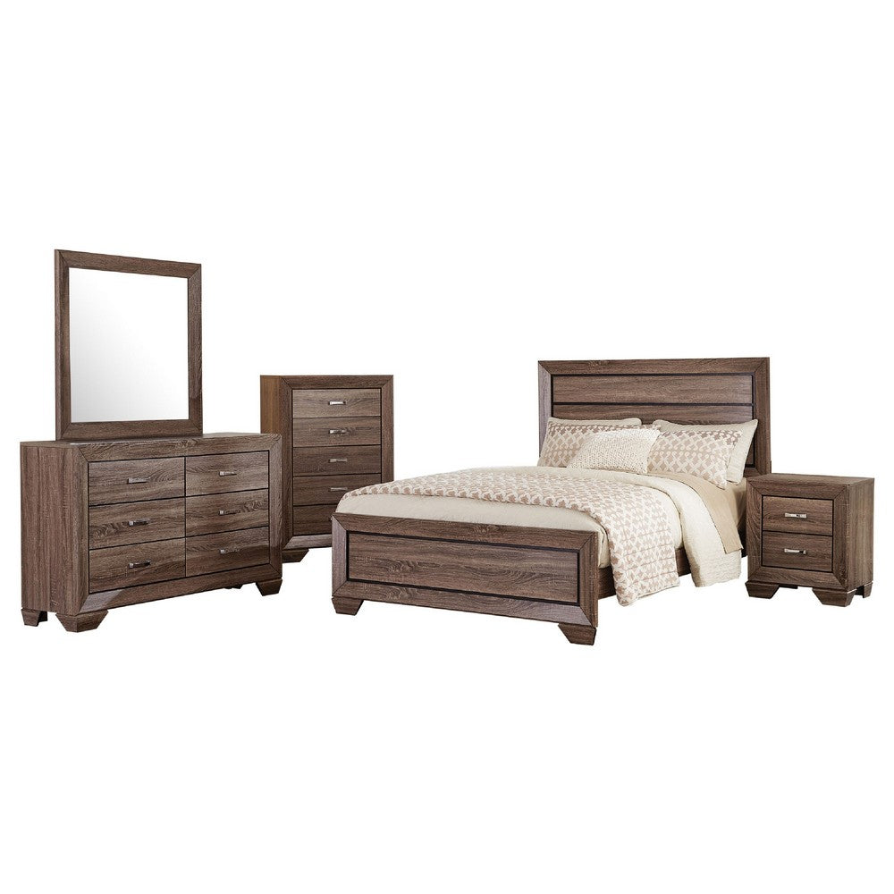 Bello 5pc Queen Bedroom Set | Transitional Washed Taupe Brown n Black