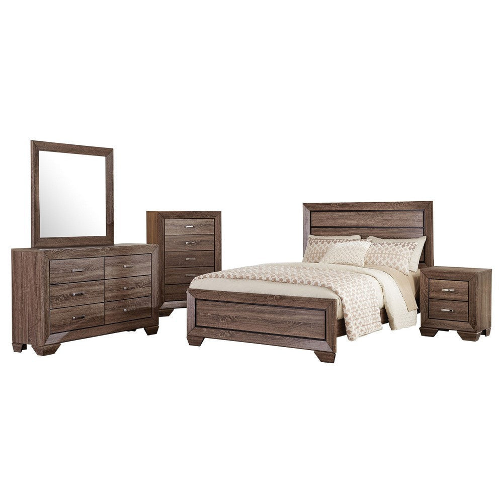 Bello 5pc Queen Bedroom Set | Transitional Washed Taupe Brown n Black