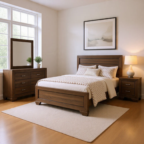 Bello 4pc King Bedroom Set | Transitional Washed Taupe Brown n Black