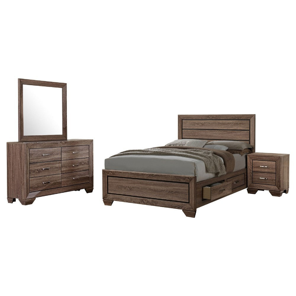 Bello 4pc Queen Bedroom Set with Bed Storage | Washed Taupe Brown