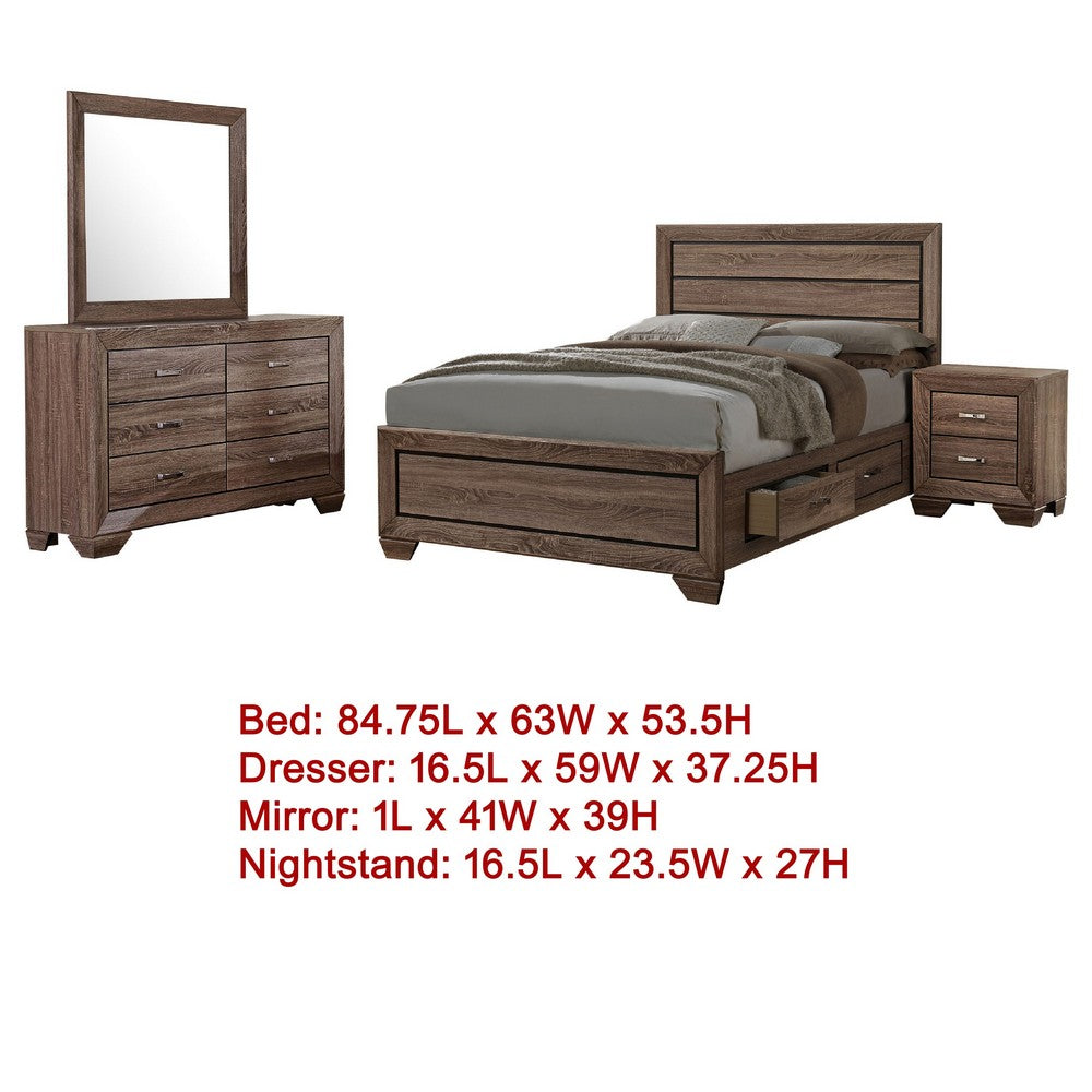 Bello 4pc Queen Bedroom Set with Bed Storage | Washed Taupe Brown