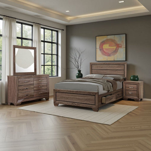 Bello 4pc Queen Bedroom Set with Bed Storage | Washed Taupe Brown