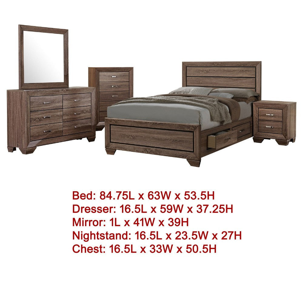 Bello 5pc Queen Bedroom Set with Bed Storage | Washed Taupe Brown