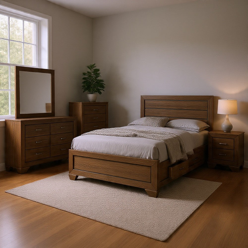 Bello 5pc Queen Bedroom Set with Bed Storage | Washed Taupe Brown