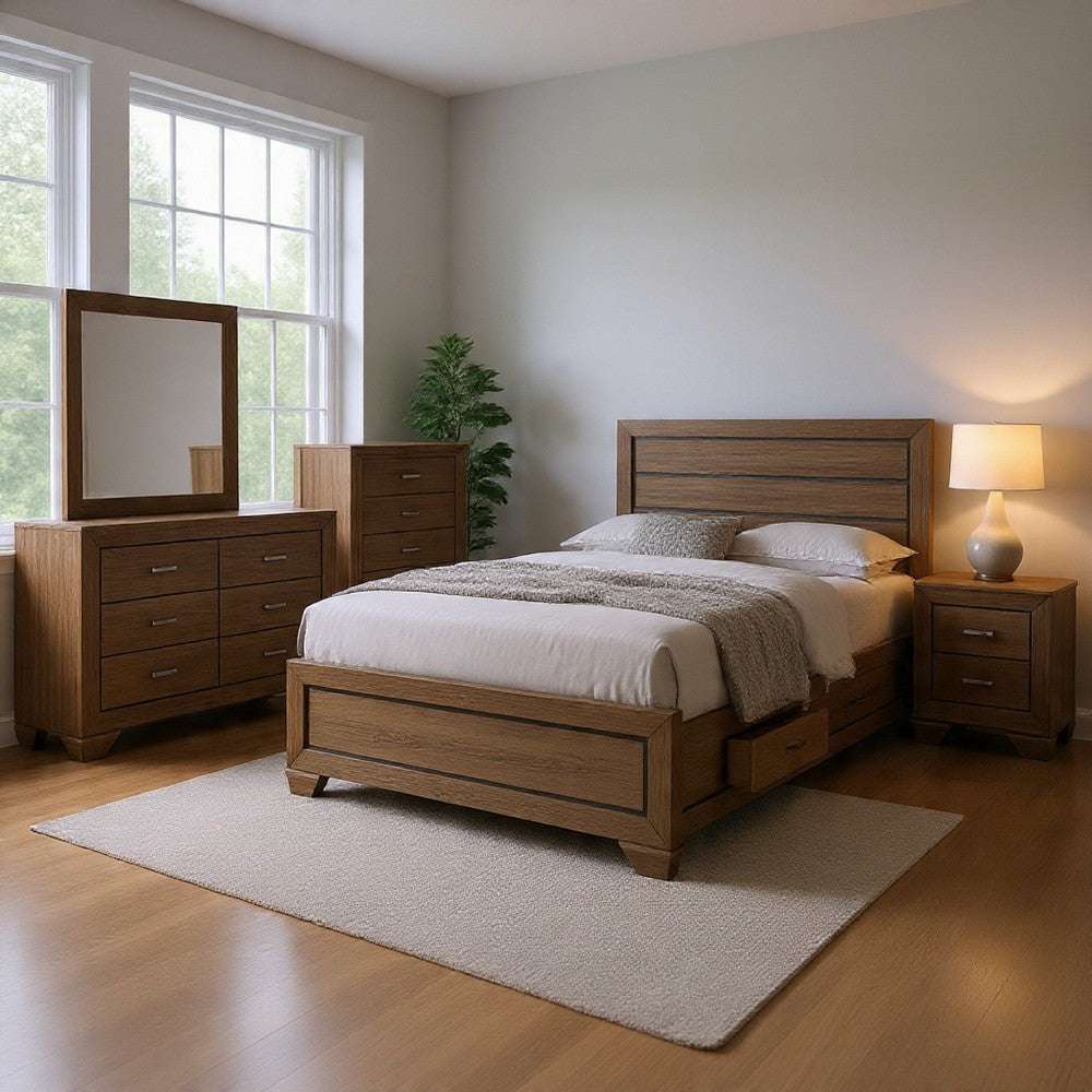 Bello 5pc Queen Bedroom Set with Bed Storage | Washed Taupe Brown