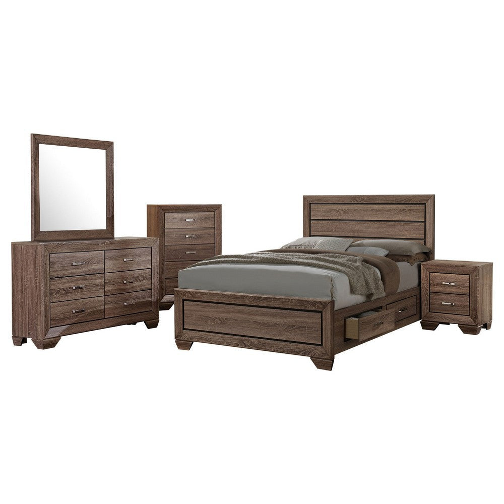 Bello 5pc Queen Bedroom Set with Bed Storage | Washed Taupe Brown