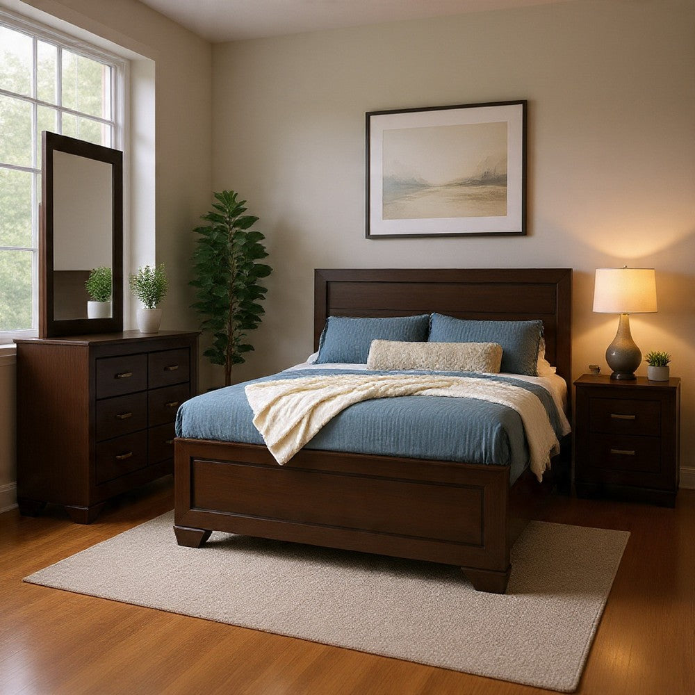 Bello 4pc Queen Size Bedroom Set | Recessed Grooves | Dark Cocoa Brown