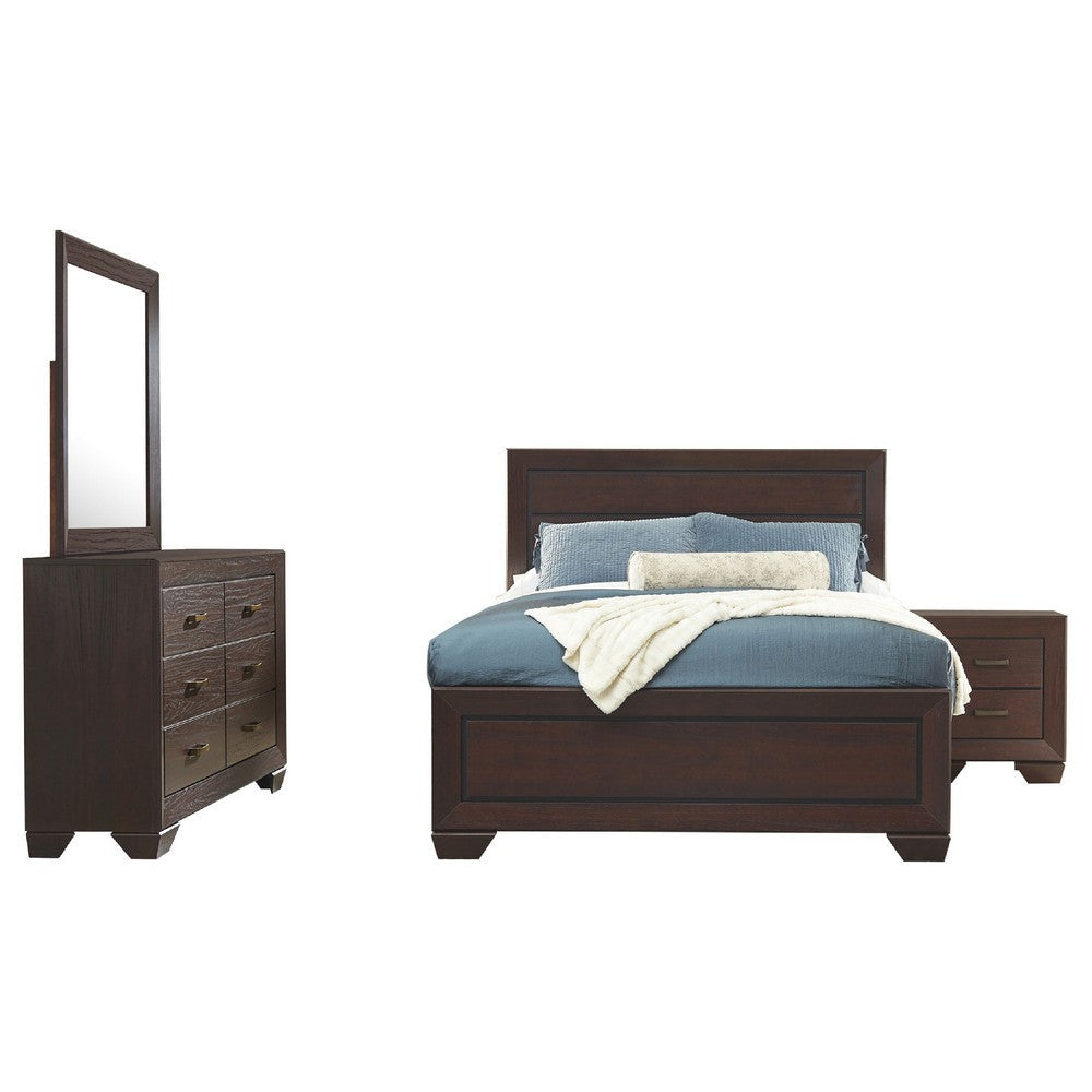 Bello 4pc Queen Size Bedroom Set | Recessed Grooves | Dark Cocoa Brown