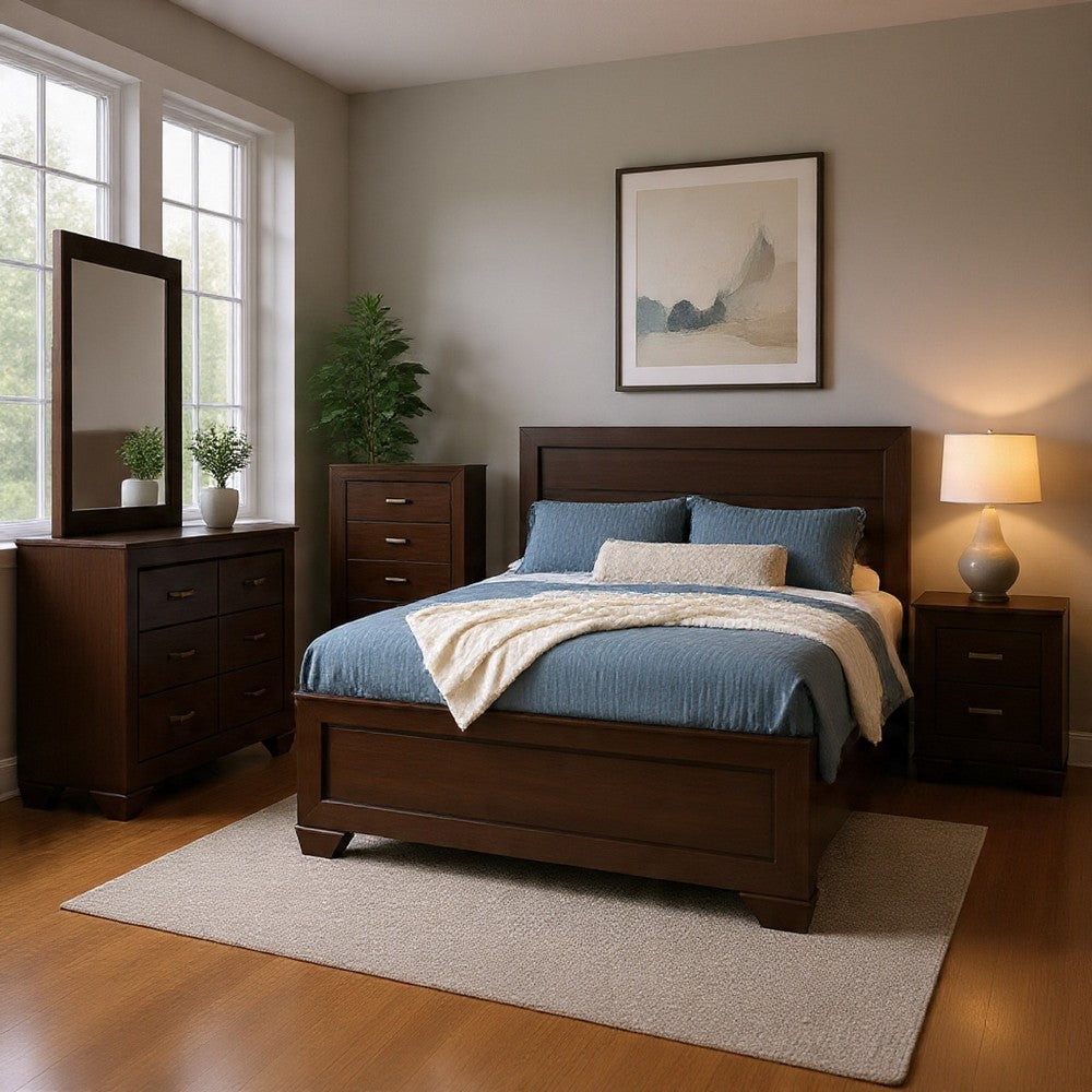 Bello 5pc Queen Size Bedroom Set | Recessed Grooves | Dark Cocoa Brown