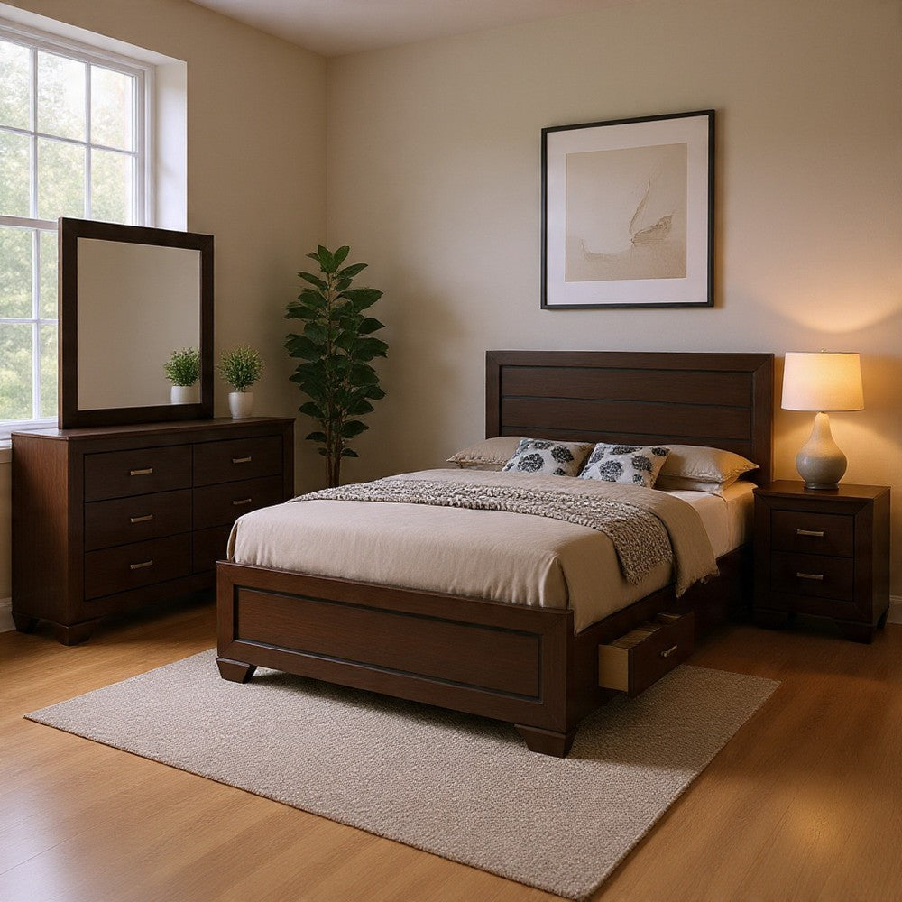 Bello 4pc Queen Size Bedroom Set | Underbed Drawers | Dark Cocoa Brown