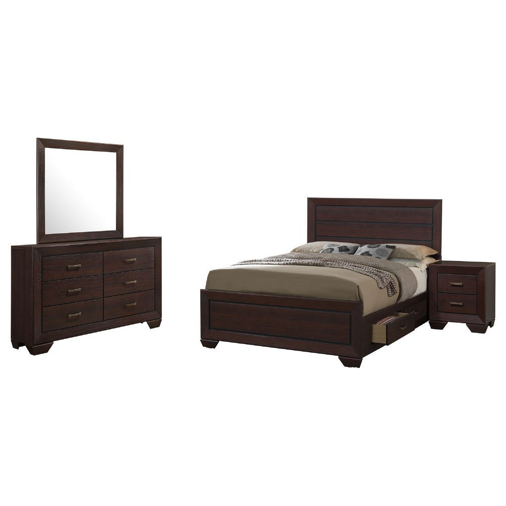Bello 4pc Queen Size Bedroom Set | Underbed Drawers | Dark Cocoa Brown